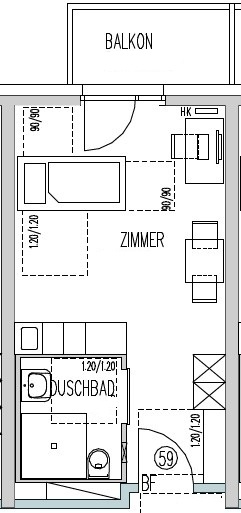 Grundriss Apartment Nr. 59 Etagenwohnung Augsburg