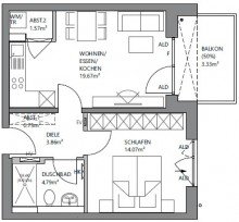 Grundriss Wohnung B 2.29  Zweizimmerwohnung im Linden-Park  in Augsburg-Haunstetten