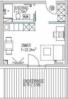 Grundriss Apartment Nr. 98 STUDENTEN-APARTMENTS im  Campus Bahnmuseum  (Wohnung Nr. 98 mit Dachterrasse)