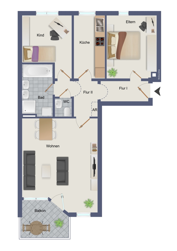 ILLUSTRATION Etagenwohnung Augsburg