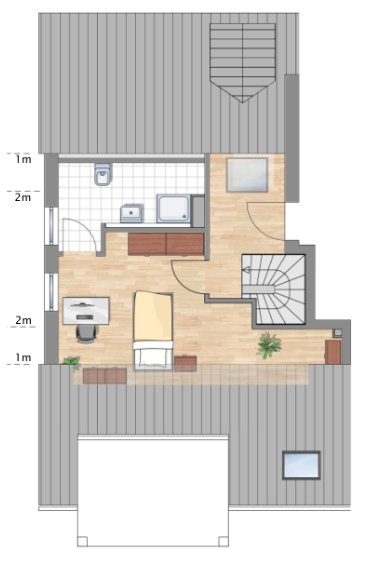 Grundriss Dachspitz Maisonettewohnung Augsburg / Haunstetten