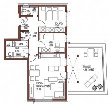 Grundriss Wohnung 1.1 in Haus 1 Dreizimmerwohnung im  KURHAUS PALAIS 